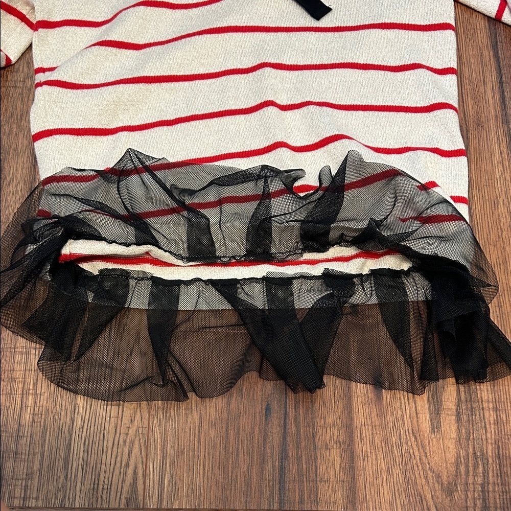 Vera Wang Red and Cream Striped Sweater with Black Tulle Hem - Picture 4 of 4
